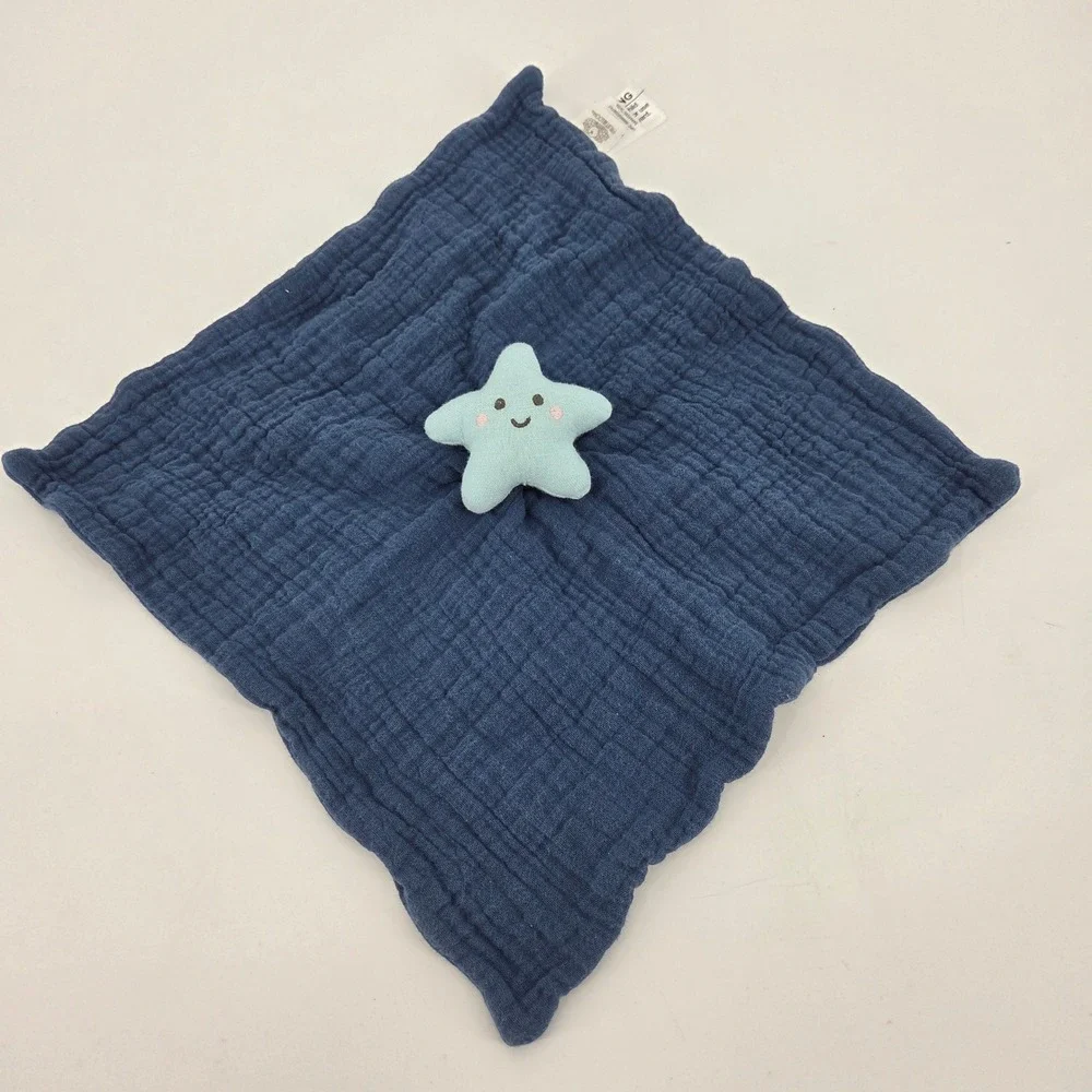 Fruit of the Loom Baby Lovey Security Blanket Navy Blue Muslin Star SAR49255